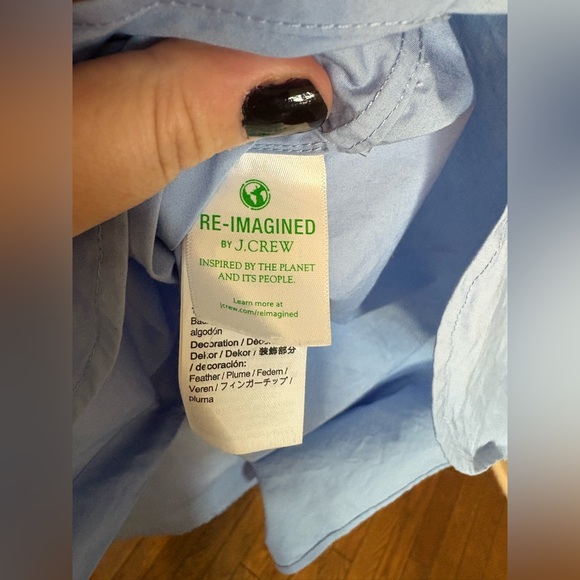 J.Crew Collection Feather Trim Poplin Button-Up Shirt | Size 14 | Blue - Picture 12 of 15